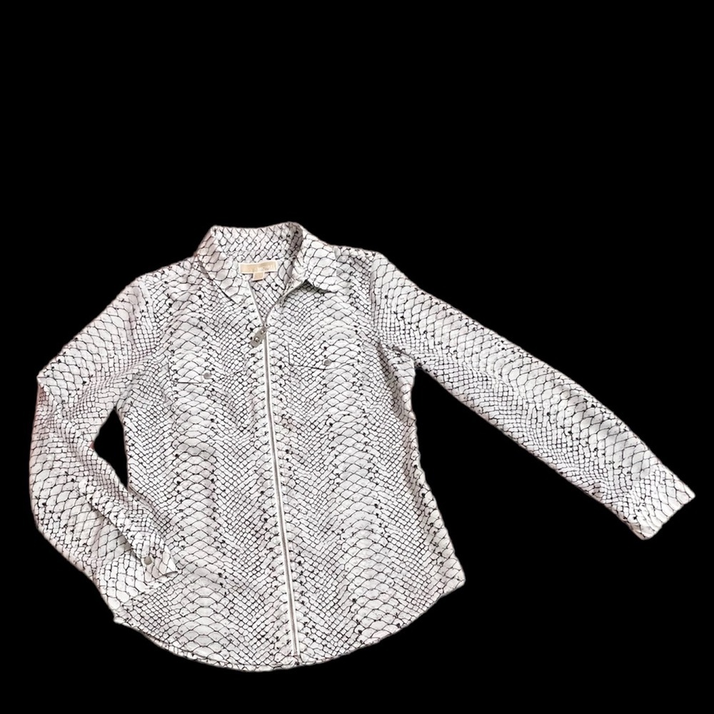 MICHAEL KORS Snake Print Zip Front Long Sleeve Blouse Size Small